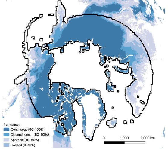 Coverage of the ArcticDEM in the Arctic with permafrost extent.